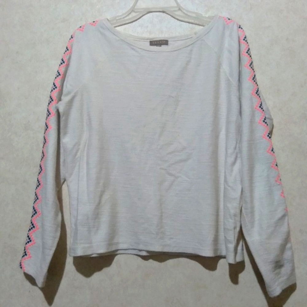 Lilla P long sleeve size small ivory shirt with colorful cross stitch